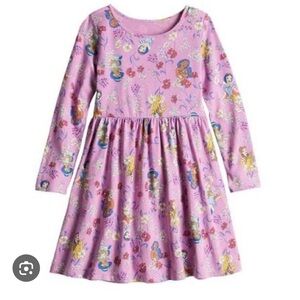 Girls Pink Long-Sleeve Princess Print Twirl Dress
